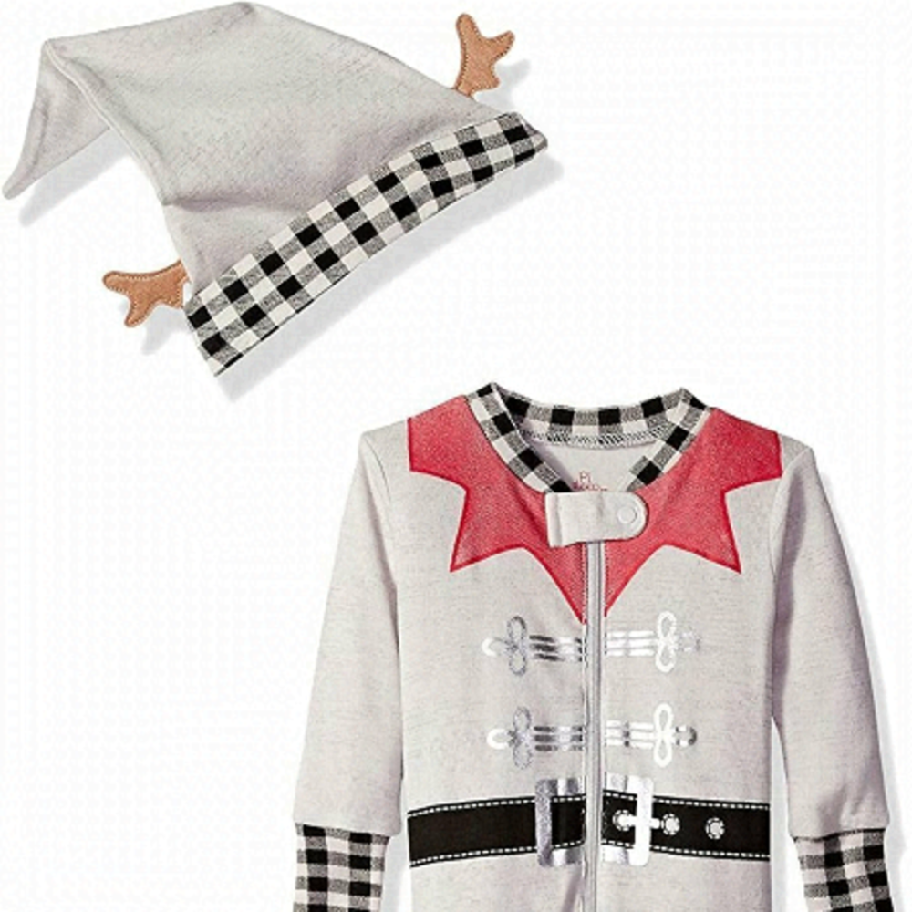PL Sleep By Petit Lem Footed Pajama Unisex Sleeper BNWOT Holiday Xmas W Hat